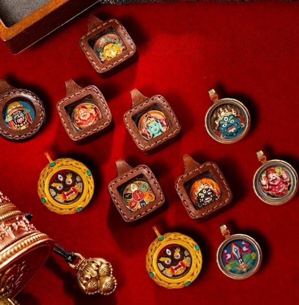 Collection of 3D hand-painted miniature Thangka Tsa-Tsa pendants featuring natural mineral pigments